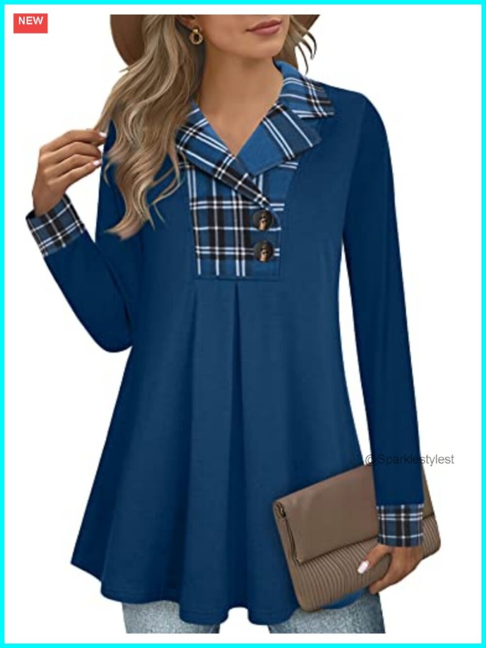 Swing Tunic Notch Collar Button Sweatshirt Long Sleeve Pullover Top